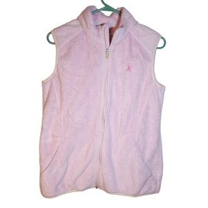 Lady Hagen Pink Fleece Vest Full Zip Sleeveless Breast Cancer Awareness Womans M